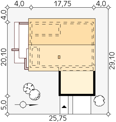 Usytuowanie na działce projektu domu Aksamit 6 - wizualizacja usytuowania