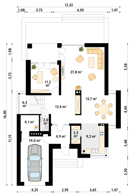 Rzut parteru projektu domu Alabaster