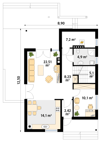 Rzut parteru projektu domu Amarant dr-T
