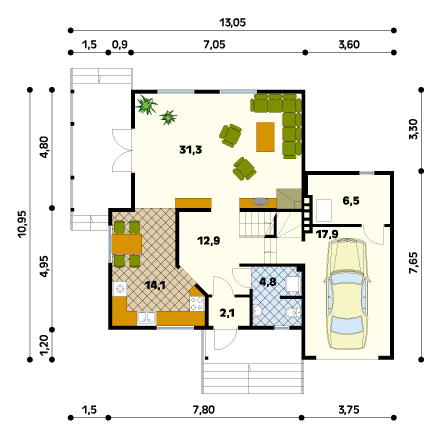 Rzut parteru projektu domu Aronia dr-S