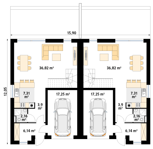 Rzut parteru projektu domu Bali 2