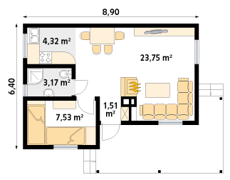 Rzut parteru projektu domu Best 3 dr-S