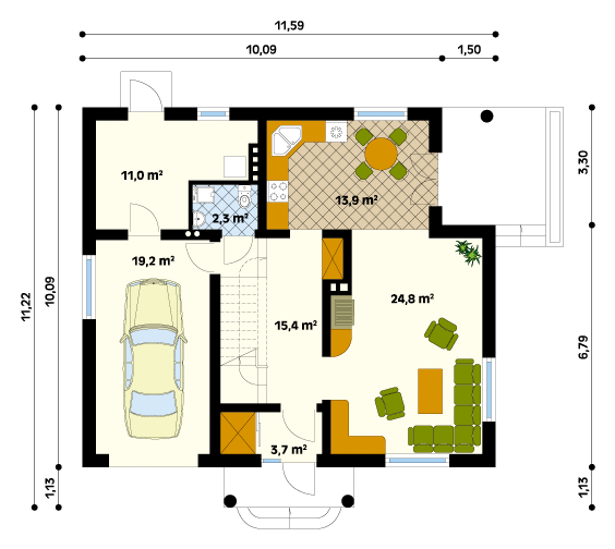 Rzut parteru projektu domu Boston 4