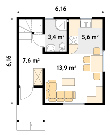 Rzut parteru projektu domu Bratek dr-S