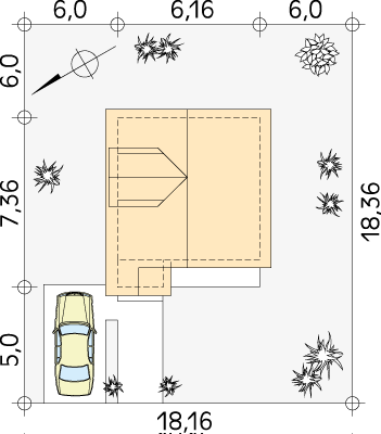Usytuowanie na działce projektu domu Bratek dr-S - wizualizacja usytuowania