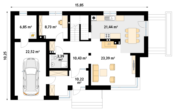 Rzut parteru projektu domu Fen
