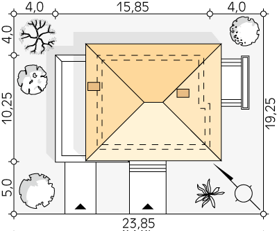 Usytuowanie na działce projektu domu Fen - wizualizacja usytuowania