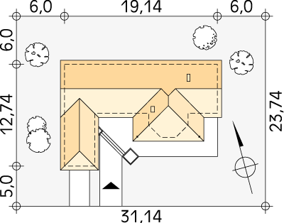 Usytuowanie na działce projektu domu Fraza dr-S - wizualizacja usytuowania