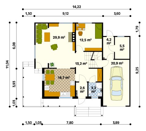 Rzut parteru projektu domu Grab dr-C
