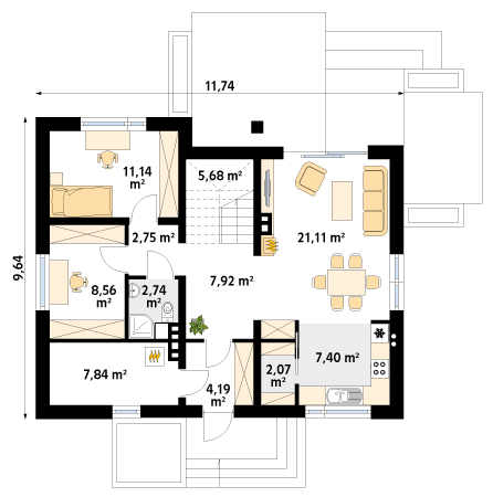 Rzut parteru projektu domu Ibis