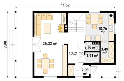 Rzut parteru projektu domu Jaśmin 2 dr-S
