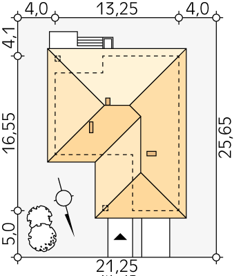 Usytuowanie na działce projektu domu Kiwi 6 - wizualizacja usytuowania