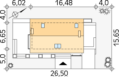 Usytuowanie na działce projektu domu Len - wizualizacja usytuowania