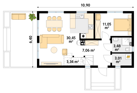 Rzut parteru projektu domu Lisek dr-T