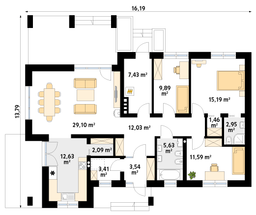 Rzut parteru projektu domu Malmo 3