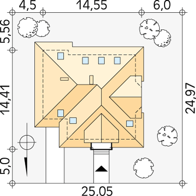 Usytuowanie na działce projektu domu Modrzew dr-S - wizualizacja usytuowania