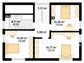Rzut parteru projektu domu Puszek 2 dr-T