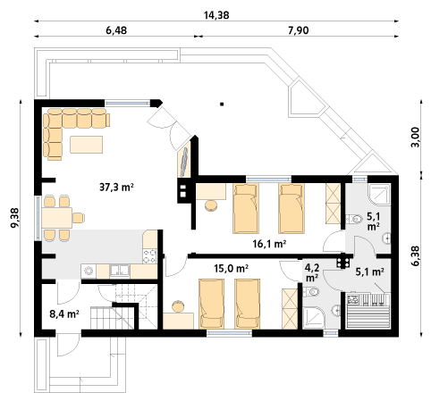 Rzut parteru projektu domu Szyper 10 dr-ST