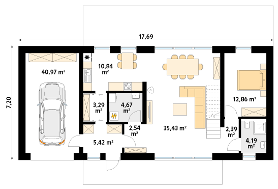 Rzut parteru projektu domu Tytus