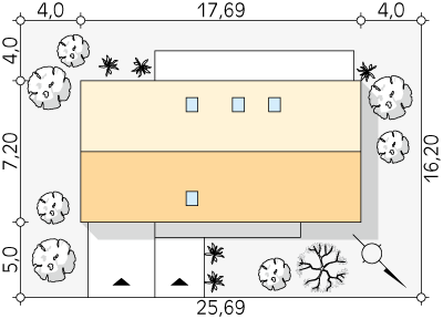 Usytuowanie na działce projektu domu Tytus - wizualizacja usytuowania