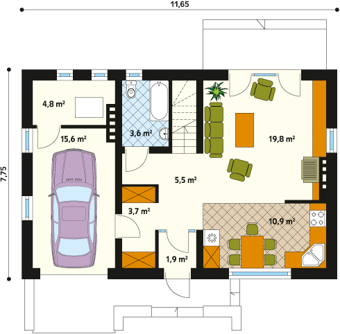 Rzut parteru projektu domu Vigo
