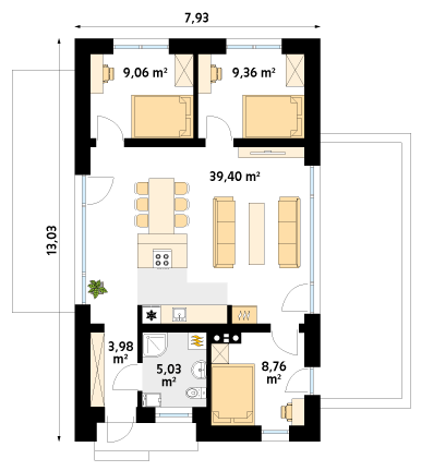 Rzut parteru projektu domu Wakacyjny 2