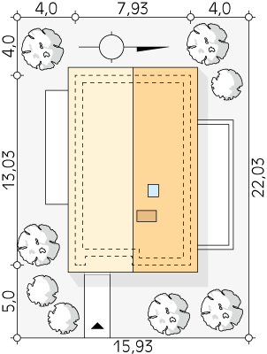 Usytuowanie na działce projektu domu Wakacyjny 2 - wizualizacja usytuowania